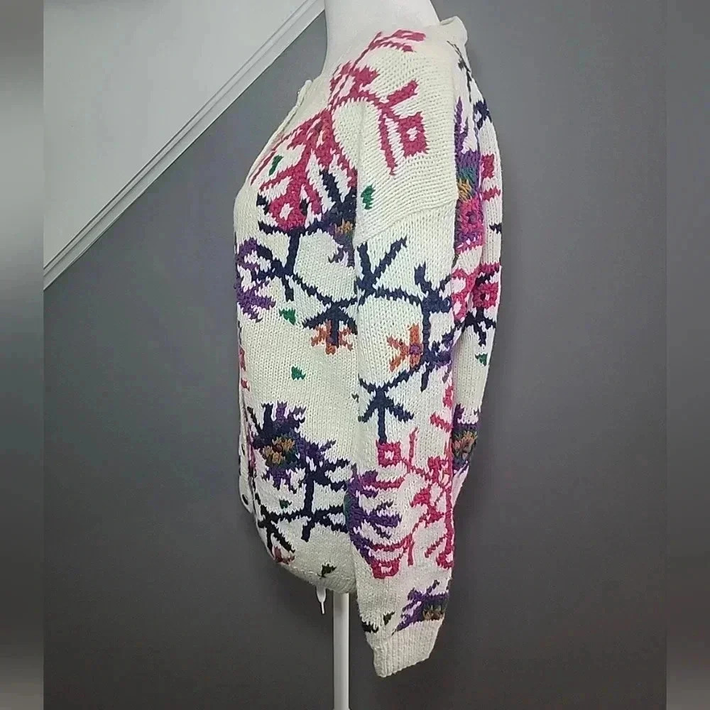 Vintage Grandma Hand Knit Cardigan Sweater Rami/Cotton Blend XL Colorful - Picture 3 of 6